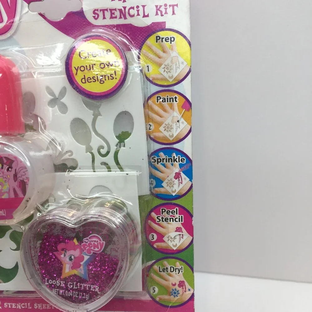 My Little Pony Tattoo Stencil Kit Pretend Play Glue Glitter Create Designs Pink